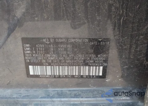 2018 Subaru Impreza 2.0I z USA, uszkodzony, nr VIN 4S3GTAA60J1735717